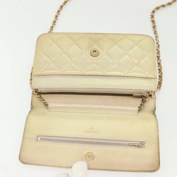 CHANEL Matelasse Chain Wallet Shoulder Bag Lamb Skin Gold Tone CC Auth 137 - Picture 9 of 16